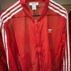 Adidas Sleek Mesh Tulle Track Jacket in Red
