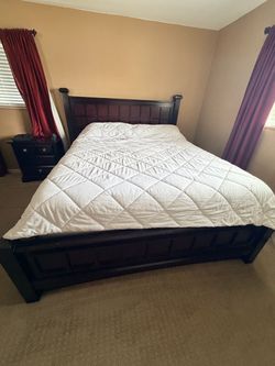 California king bedroom frame with night stand and dresser