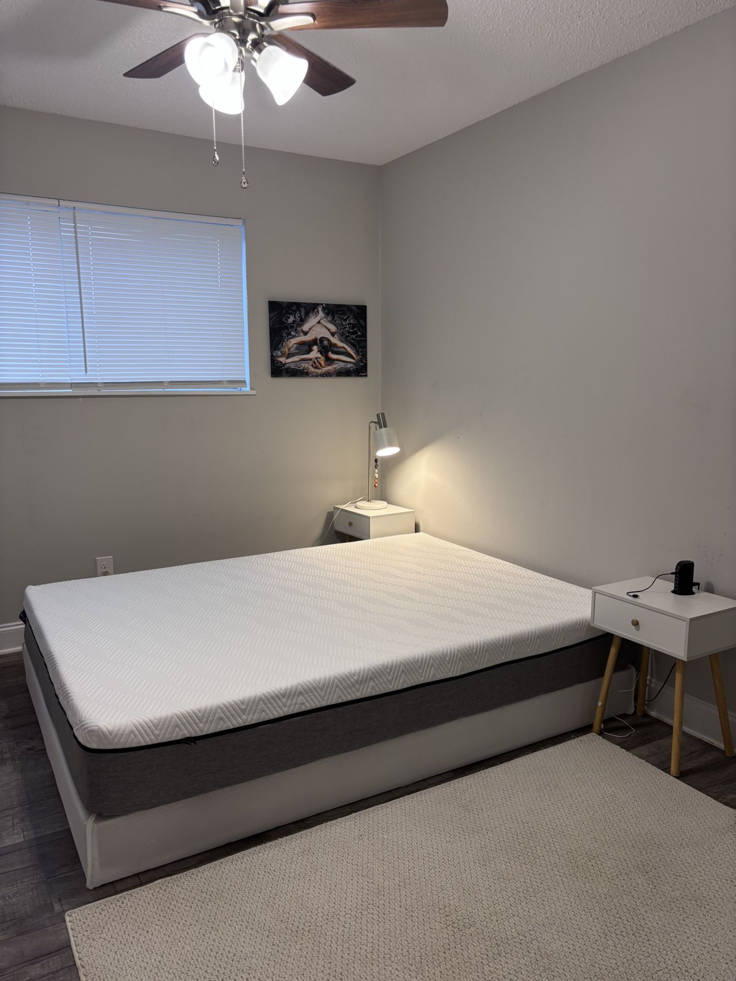 Queen size bed set with metal frame and nightstands