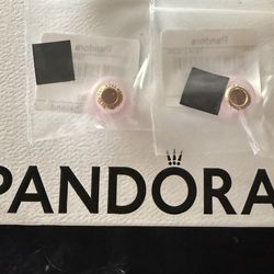 2 New Pandora Matte Pink Murano Glass Rose Gold Charms $25 Each