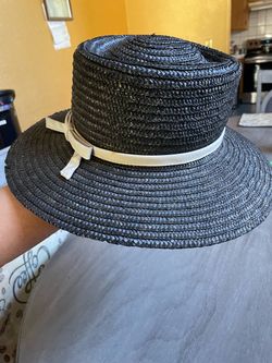 Black Woven Straw Wide Brim Sun Hat
