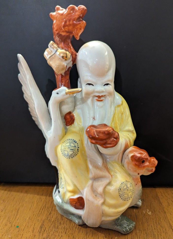 Chinese Porcelain 8" Figurine of Shou Lao Immortal, God of Longevity, Wise Men

