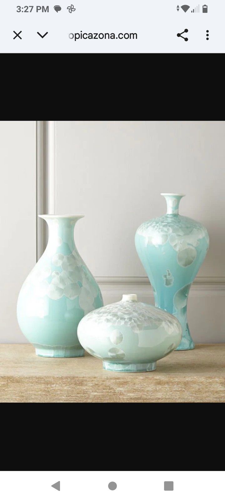 Three Swirling Leaves Aqua Vase Set Hand Crafted By John Richards 