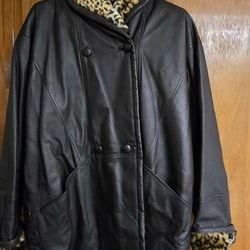 New York Classics Leather Coat Black Size Small