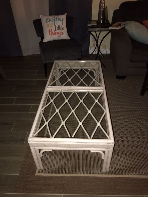 Wicker and glass coffee table 4ft