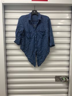 harve benard Blue Collared Button-Up Blouse 3/4 Sleeve Solid Small Size