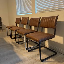 Set of 4 Brown Faux Leather Dining Chairs