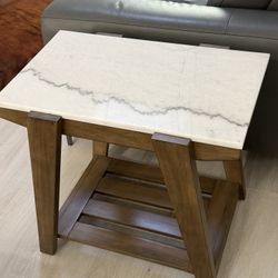 Marble Top End Table With Wood Base 16x26 