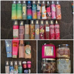 Bath & Body Works 34 Pc Lot Mists Candles Creams Sanitizers *All 75% Full Read