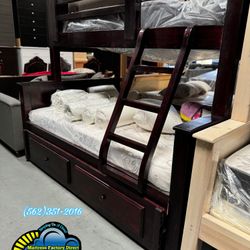 Triple Bunk Bed Cherry With Mattress Trundle New Cama Bonita Colchones 