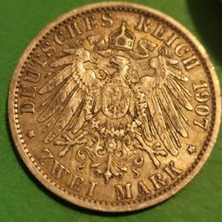 🇩🇪🇩🇪1907 A German States Baden 2 Mark Silver Coin Low Mintage 