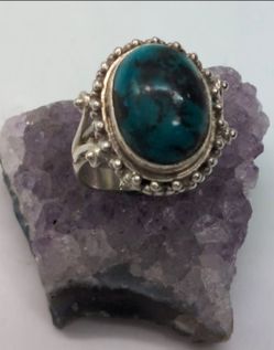 925 Sterling Silver Turquoise color Ring Size 10.5