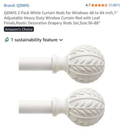 Brand New QDWIS White Curtain Rods with Leaf Finials, 2-Pack