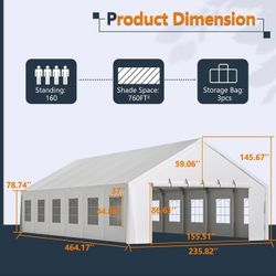 20x40FT Party Tent Heavy Duty, Large Wedding Event Shelters with 7 Carry Bags & Removable Sidewalls, Outdoor Canopy Gazebo Commercial Tents for Partie