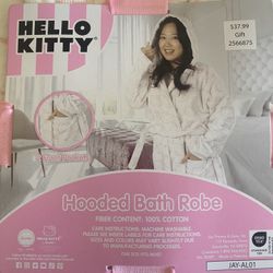Hello Kitty Hooded Bath Robe 2 Pockets 100%cotton One Size Fits Most 