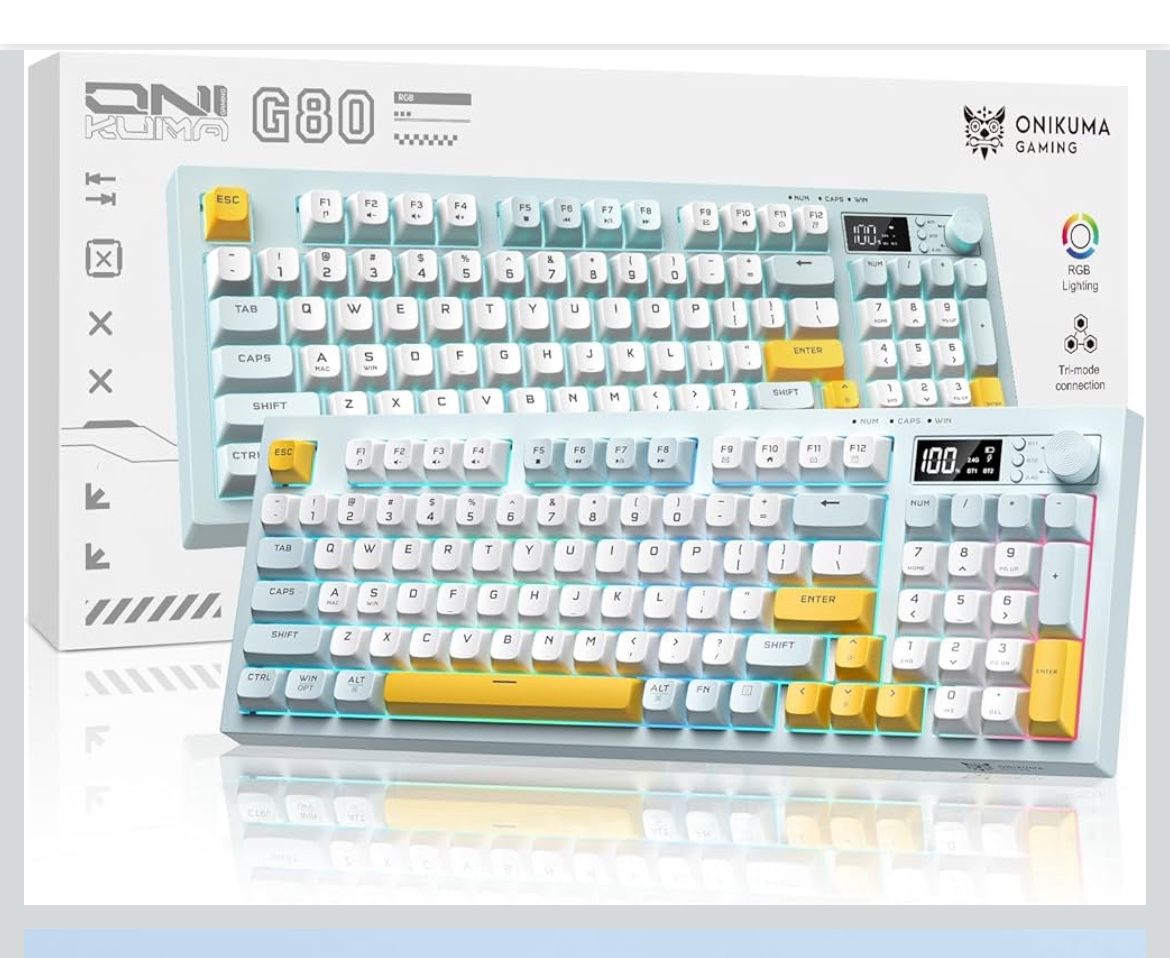 Wireless Gaming Keyboard-Creamy with RGB Backlight,3-Mode Connectivity (BT/2.4G/USB-C) with LCD