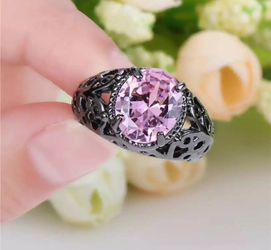 Black gold filled lab created pink sapphire ring size 7