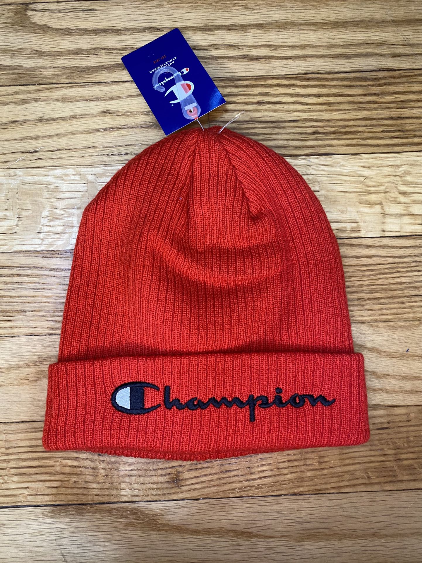Champion Mens red Script logo Beanie Hat O/S NWT
