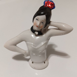 Antique Porcelain Half Doll with Red Tiara, Hand Painted 3" Inches Tall- Beautiful!