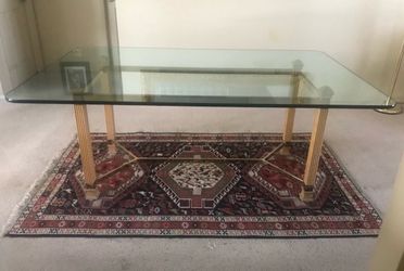 Vintage Mid Century Hollywood Regency GLAM MCM Wood Brass Glass Bernhardt Large Dining Table