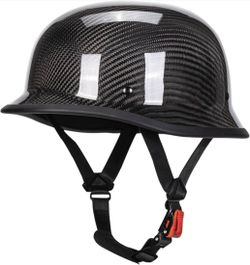 X-Large Gloss Black Vintage Motorcycle Half Helmets, Carbon Fiber Open Face Retro Motorcycle Helmets, German Style Half Shell Dot Helmet