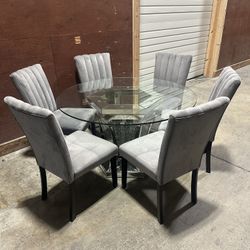 Modern Mirrored Dining Table + 6 Chairs SET 