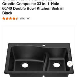 KRAUS...Quarza Drop-in/Undermount Granite Composite 33 in. 1-Hole 60/40 Double Bowl Kitchen Sink in Black.... NEW IN BOX