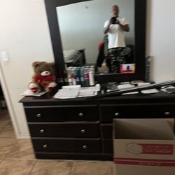 Bed, Dresser and Mirror,  2 Night Stands, Mattress and Boxspring
