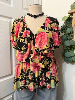 Ralph Lauren Floral Ruffle Tiered Wrap Blouse