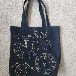 Like New Black Hand Painted Clock Tote