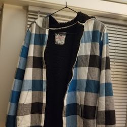 World Industries Plaid Sherpa Fleece-Lined Zip Hoodie - Size Large KIDS