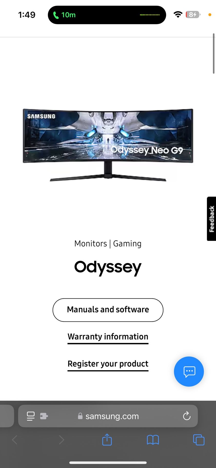 Samsung Odyssey 49” OLED G9 (G95SC) DQHD 240Hz 0.03ms G-Sync Curved Smart Gaming Monitor