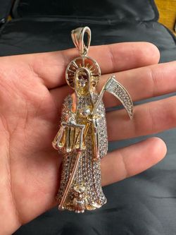 925 Silver Santa Muerte/ Grim Reaper CZ Icey Pendant