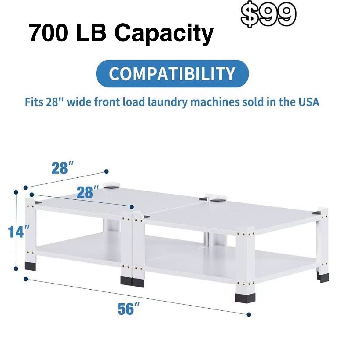 😀 2 Pack Washer and Dryer Pedestals Heavy Duty Laundry Pedestal, 28" Universal Fit Anti-Vibration Metal Washing Machine Stand Base, 700lbs Capacity, 