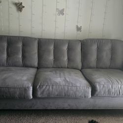 Modern and Contemporary Fabric Upholstered Button-Tufted Living Room 3-Seater Sofa, Grey