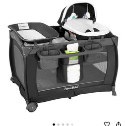 Pamo Babe Playard Portable Playard Foldable Playpen for Baby and Toddler Portable Crib Mattress Diaper Changer for Newborn (Grey) 