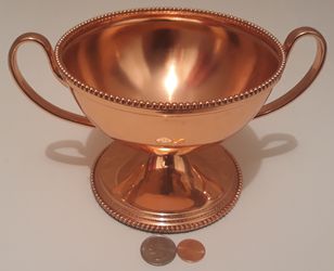 Vintage Copper Bowl with Handles, Candy Dish, Car Keys Holder, Table Decor, Shelf Display, 8" x 4 1/2", This Can Be Shined Up Even More