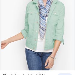 New …Talbots Classic Mint Green Pastel Jean Jacket S Petit