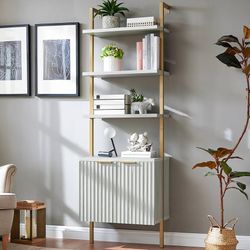 Bookshelf, Ladder 5 Tier Open Bookshelf, Tall Book Shelf with Cabinet, Wall Mount Bookshelves with Display Rack, Bookcase with Shelves for Bedroom, Li