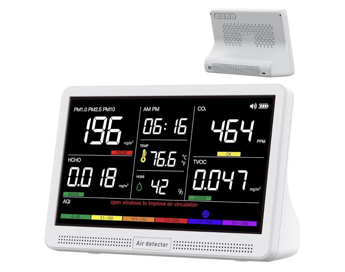 bonoch 16 in 1 Air Quality Monitor Indoor 7" Display 9 AQI+7 AQI Alerts, CO2 Monitor Air Quality Tester for CO2, TVOC, PM2.5 PM1.0 PM10, HCHO Temperat