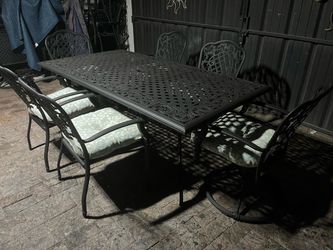 79” Rectangle Aluminum Patio Outdoor Table w/ 6 Aluminum Patio Outdoor Chairs & Cushions