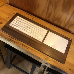 Apple Keyboard Trackpad And Handmade Wooden Tray