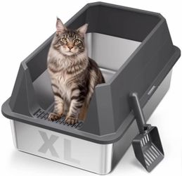 XL Stainless Steel Cat Litter Box with High Splash Guard