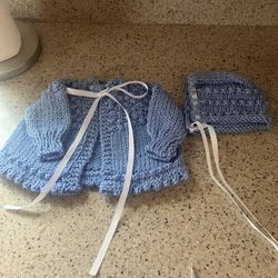 Knitted Baby Cardigan And Matching  Hat 