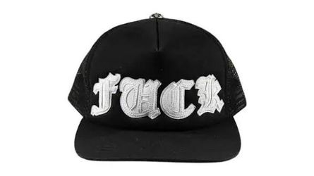 Chrome Hearts  Black Trucker Hat with Embroidered Graphic Black Leather new OS