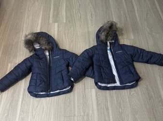 Columbia Navy Puffer Jackets with Faux Fur Hood – Set of 2