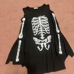 New Medium skeleton dress costume top goth gothic emo shirt skull Halloween