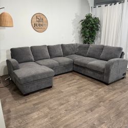 Gray Sleeper Sectional Couch with USB + Storage! Delivery Available!