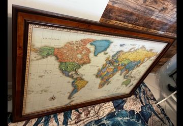 Rand McNally Burlwood Frame World Classic Magnetic Travel Office Study Map
