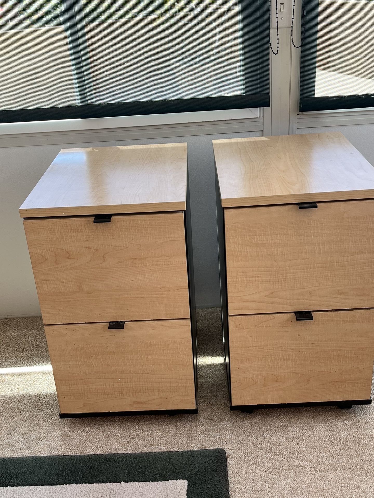 Pair Of Light wood Color 2 Drawer Filing Cabinets